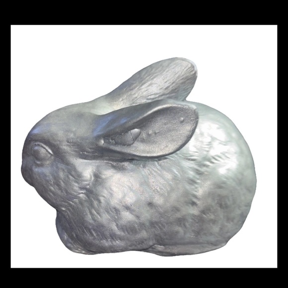 Vintage Metallic Korean Silver Resting Rabbit Sculpture Spirit of the Moon - Picture 1 of 8